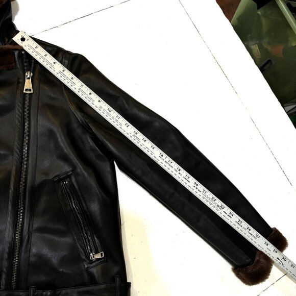 SO Faux Leather and Fur Moto Flight Aviator Bomber Jacket - Picture 14 of 14